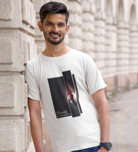 Mirage, City Lights: White Front Printed Round Neck Tee - A Fashion Essential for Men