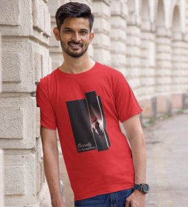 Mirage, City Lights: Red Front Printed Round Neck Tee - A Fashion Essential for Men