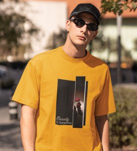 Mirage, City Lights: Yellow Front Printed Round Neck Tee - A Fashion Essential for Men