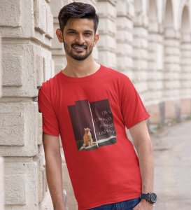 Vibe Alone, Street Couture: Red Men's Oversized Tee with Eye-Catching Front Graphic