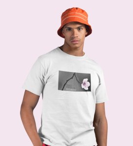 Flourish, White Urban Legend: Men's Oversized Round Neck T-Shirt with Front Print
