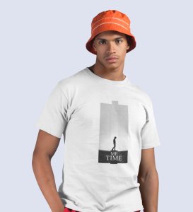 Me Myself And I, City Slicker: White Men's Oversized Tee with Trendy Front Print Detail