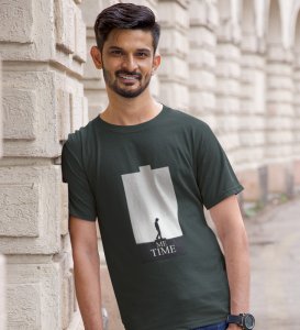 Me Myself And I, City Slicker: Green Men's Oversized Tee with Trendy Front Print Detail