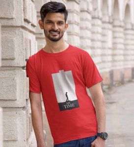 Me Myself And I, City Slicker: Red Men's Oversized Tee with Trendy Front Print Detail