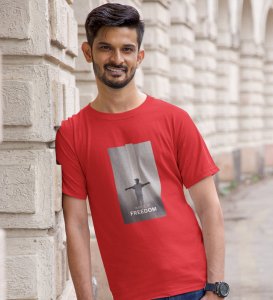 Unspoken Freedom, Dynamic Impressions: Red Men's Trendy Round Neck T-Shirt with Front Print