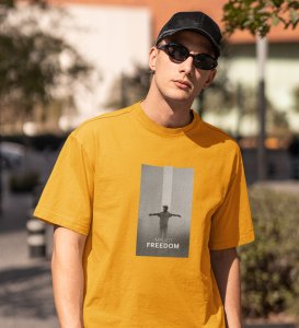 Unspoken Freedom, Dynamic Impressions: Yellow Men's Trendy Round Neck T-Shirt with Front Print