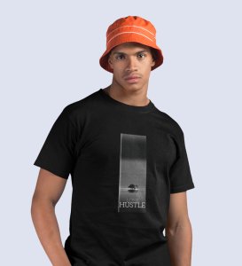 Lone Hustle, Fashion Fusion: Black Modern Men's Oversized Tee with Front Graphic Pop