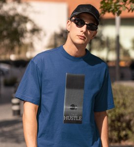 Lone Hustle, Fashion Fusion: Blue Modern Men's Oversized Tee with Front Graphic Pop