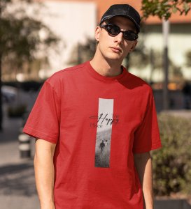 Home, Dress Boldly: Red Signature Front Graphic Oversized Tee - Men's Urban Chic