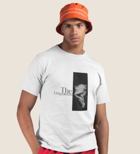 Silent Truth, Street Icon: White Men's Oversized Tee with Captivating Front Print
