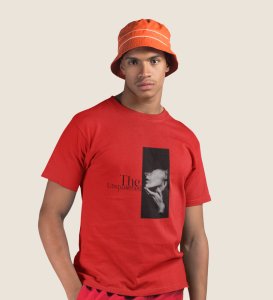 Silent Truth, Street Icon: Red Men's Oversized Tee with Captivating Front Print