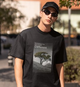 Out Of the Box, Signature Streetwear: Black Men's Oversized Tee with Front Graphic Appeal