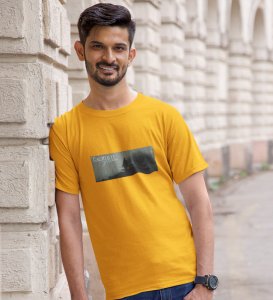 Taciturnity, Graphic Harmony: Yellow Modern Front Printed Round Neck Tee for Men