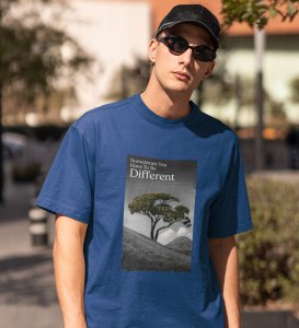 Out Of the Box, Signature Streetwear: Blue Men's Oversized Tee with Front Graphic Appeal