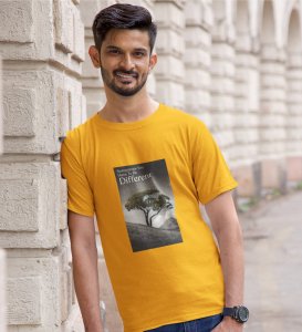 Out Of the Box, Signature Streetwear: Yellow Men's Oversized Tee with Front Graphic Appeal