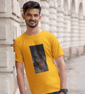 Devilish, City Pulse: Explore Yellow Trendy Front Print Tee - Men's Street Style