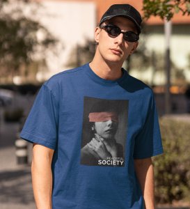 Pacifist Society, Urban Legend Series: Blue Men's Oversized Round Neck T-Shirt with Front Print