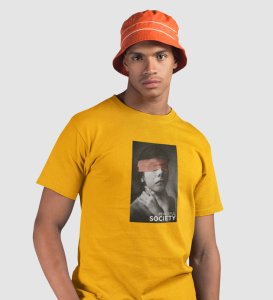 Pacifist Society, Urban Legend Series: Yellow Men's Oversized Round Neck T-Shirt with Front Print