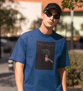 Conquered, Street Artistry: Blue Trendy Front Graphic Oversized Tee - Men's Edition