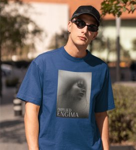 Untold Enigma, Blue Metro Fusion: Men's Oversized Tee featuring Front Print Detail