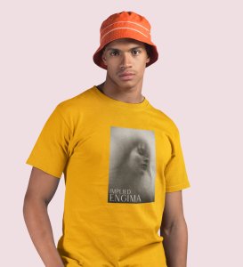 Untold Enigma, Yellow Metro Fusion: Men's Oversized Tee featuring Front Print Detail