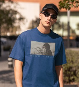 Mind Arena, Casual Couture: Blue Front Printed Round Neck Tee - Men's Contemporary Style