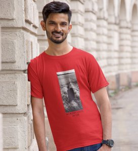 Worthless Life, Cityscape Elegance: Red Men's Oversized Tee with Captivating Front Graphic