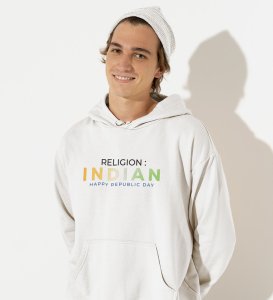 Indian Religion White Round Neck Printed Hoodies For Men