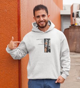 Expectation Hurts,Bold and Beyond:White Front Printed Round Neck Hoodies - Men's Fashion Forward