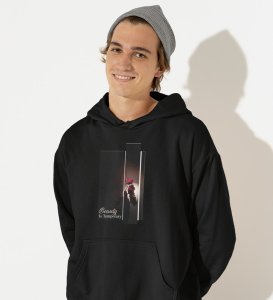 Mirage, City Lights:Black Front Printed Round Neck Hoodies - A Fashion Essential for Men