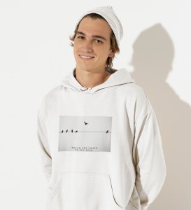 Fly High, Casual Elegance: Elevate Your Style withWhite Trendy Front Print Hoodie