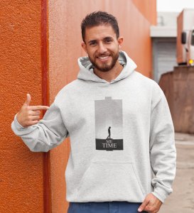 Me Myself And I, City Slicker:White Men's Oversized Hoodie with Trendy Front Print Detail