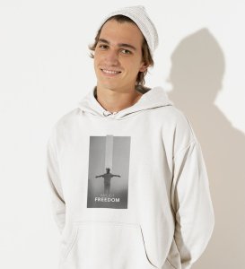 Unspoken Freedom, Dynamic Impressions:White Men's Trendy Round Neck Hoodies with Front Print
