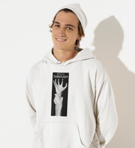 Innovation,White Street Swagger: Men's Oversized Hoodie featuring Front Print Detail