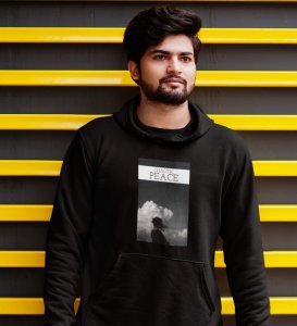 Peaceful Chaos,Black Cityscape Chronicles: Front Printed Round Neck Hoodies - Men's Edition