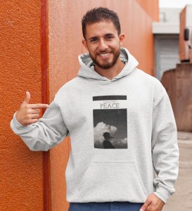 Peaceful Chaos,White Cityscape Chronicles: Front Printed Round Neck Hoodie - Men's Edition