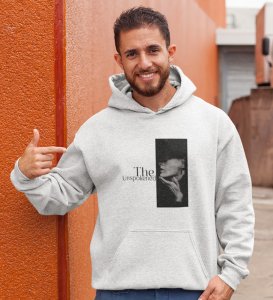 Silent Truth, Street Icon:White Men's Oversized Hoodie with Captivating Front Print