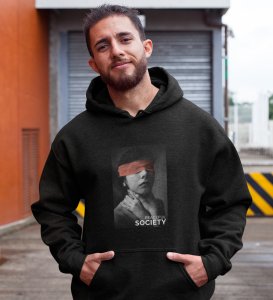 Pacifist Society, Urban Legend Series:Black Men's Oversized Round Neck Hoodies with Front Print