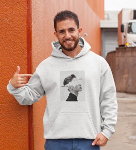 Real World,White Elevated Elegance: Front Printed Hoodie - Men's Stylish Statement