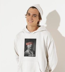 Conquered, Street Artistry:White Trendy Front Graphic Oversized Hoodie - Men's Edition
