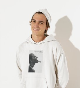 Untold Enigma,White Metro Fusion: Men's Oversized Hoodie featuring Front Print Detail