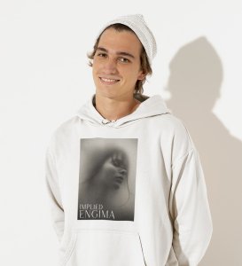 Mesmerized, Modern Maverick:White Signature Front Graphic Oversized Hoodie for Men