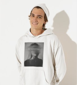 Worthless Life, Cityscape Elegance:White Men's Oversized Hoodie with Captivating Front Graphic