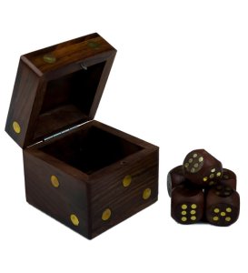 Wooden Playing Dices Set of 5 And Wooden Box, Best For Playing Games