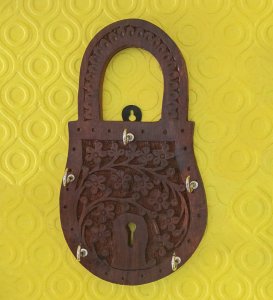 Wooden Handcrafted Key Holder, Lock Shaped Key Holder, Best for Gifts Set Of 3