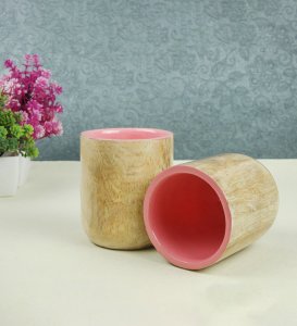 Wooden Glass Set Of 2, Most Unique Glasses For Kitchen Use. Pink Colour And Wooden Coating