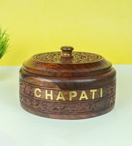 Wooden Handcrafted With Carved Art Chapati Box, Best For Kitchen Use