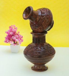 Wooden Handcraft Engraved Pots Showpiece, Best For Gifts