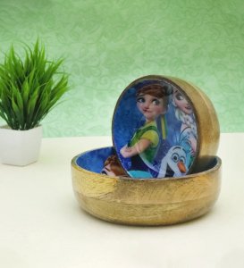 Wooden Animated Cartoon Minakari Bowl Set Of 3, Best Minakari Bowls With Wooden Touch For Kitchen