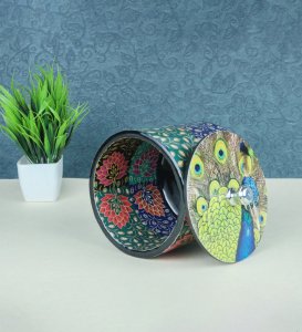 Minakari Hand Crafted Floral Painted Minakari Multi Utility Storage Pin On Tin Jar For Kitchen